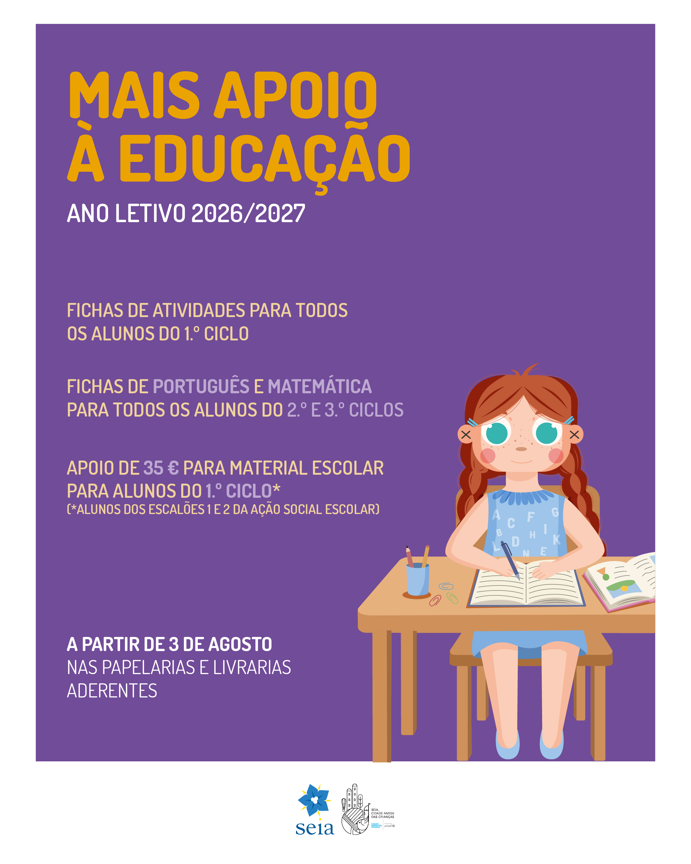 Seia reforça apoio às famílias e estende oferta de cadernos de atividades a todo o ensino básico